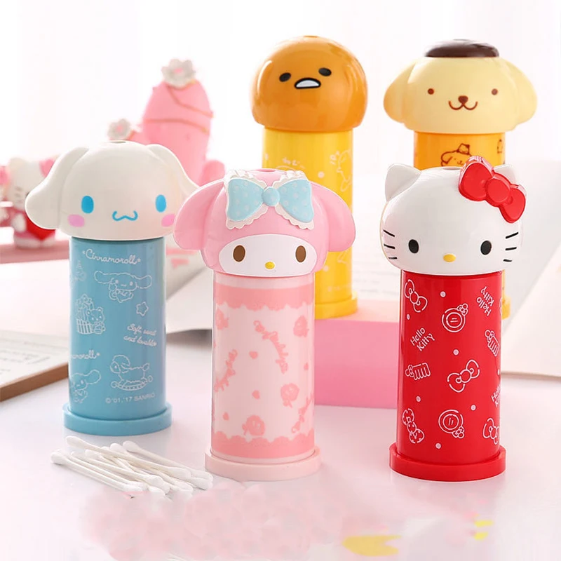 

Sanrios аниме Hello Kitty Melody ватный тампон коробка креативный пресс зубочистка пыль кавайный бытовой пылезащитный органайзер для хранения подарок