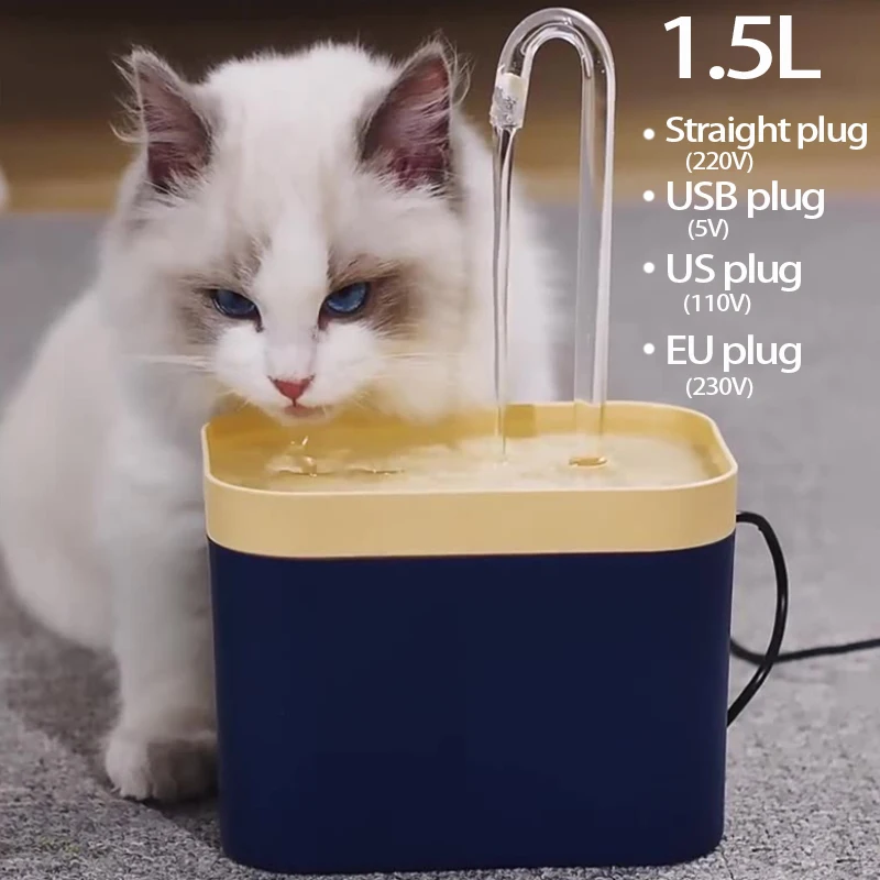 

USB Electric Cat Water Fountain Auto Filter Mute Cat Drinker Bowl 1.5L Recirculate Filtring Drinker for Cats Pet Water Dispenser