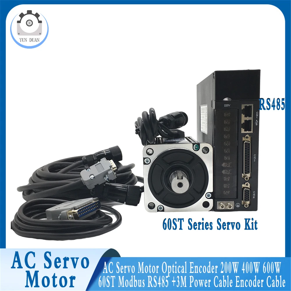 

3000RPM AC Servo Motor Drive Kit 200W 400W 600W Modbus RS485 Single-Phase Optical Encoder 3M Power Cable AASD-15A Driver for CNC