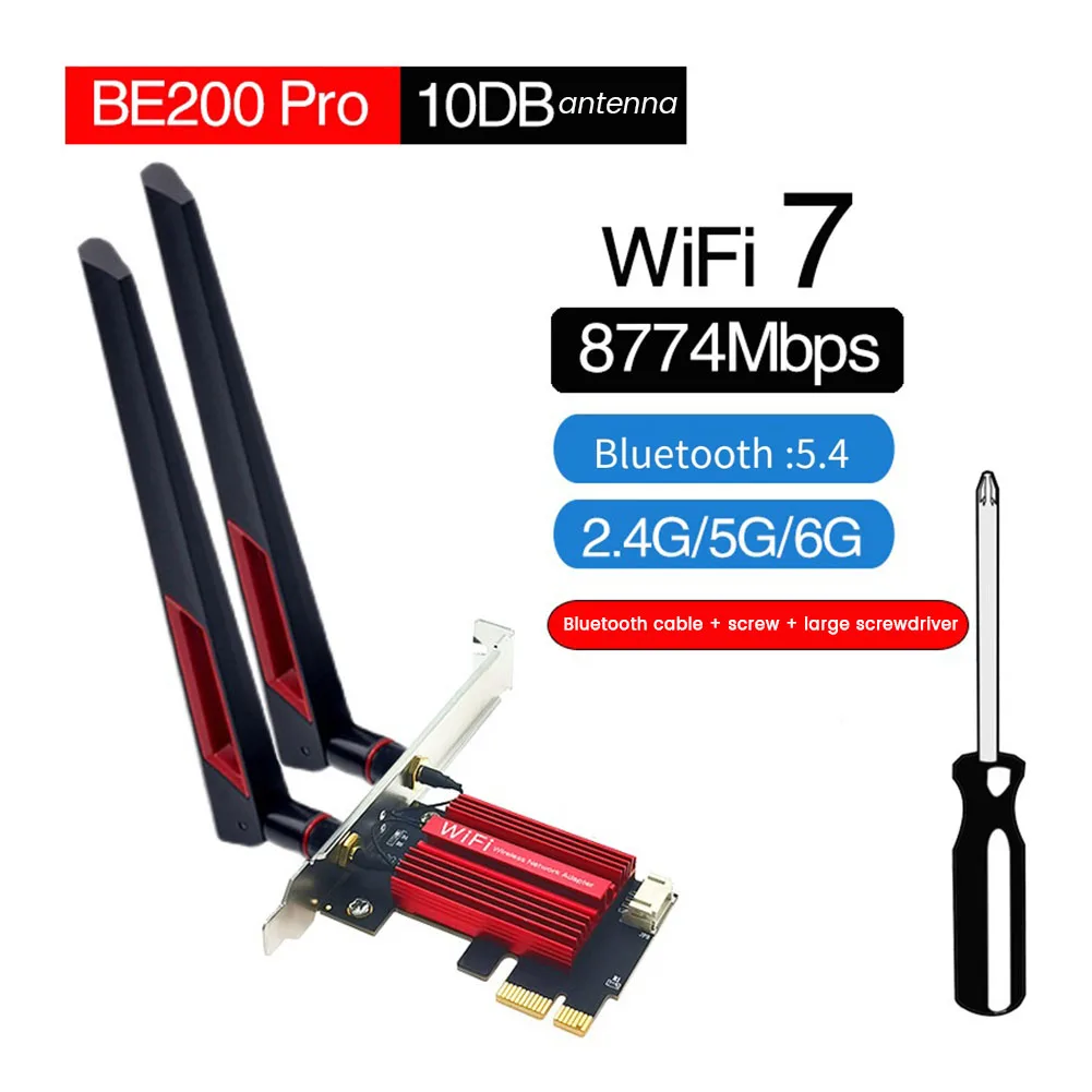Wi-Fi 7 BE200 Pro Pcie беспроводной сетевой адаптер + антенна 10 дБ BT5.4 трехдиапазонный 2 4G/Φ/6