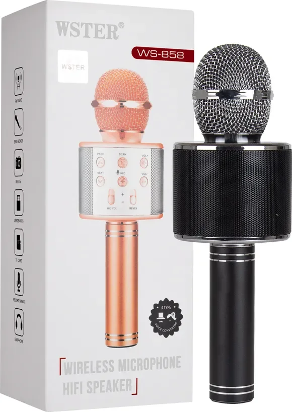 

Микрофон для живого вокала WSTER Оригинальный беспроводной караоке-микрофон WS-858, черный