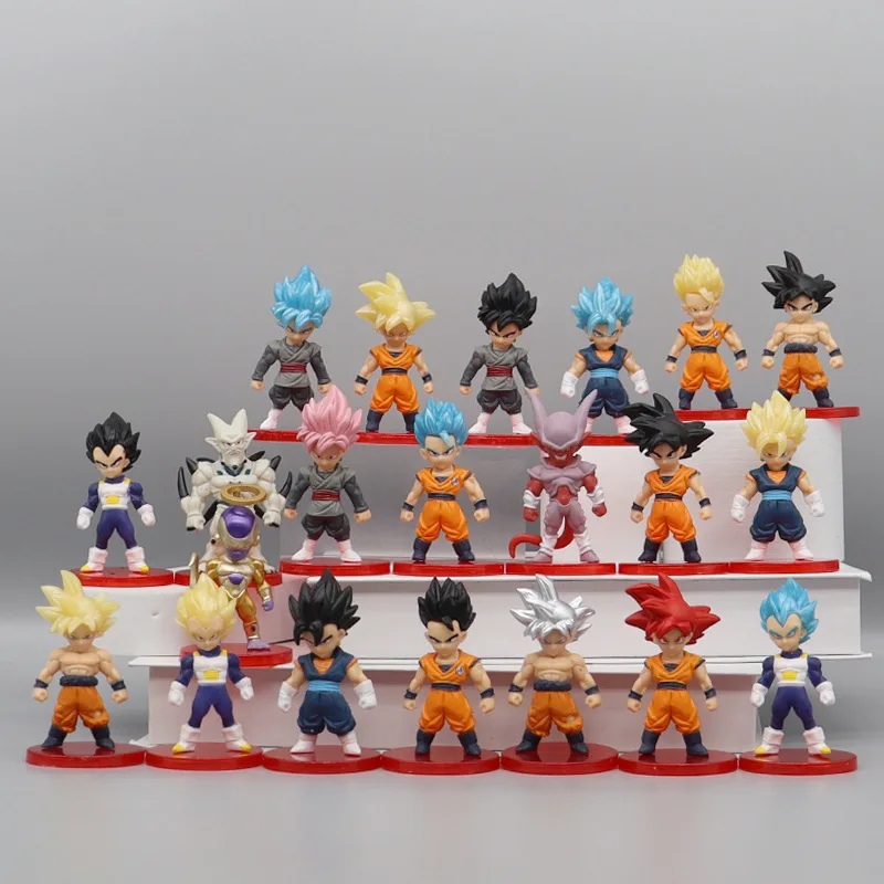 

21/18pcs Dragon Ball Anime Action Figure Set Q Version Son Goku Vegeta Broly Buu Action Figures Car Ornaments Gift Toys