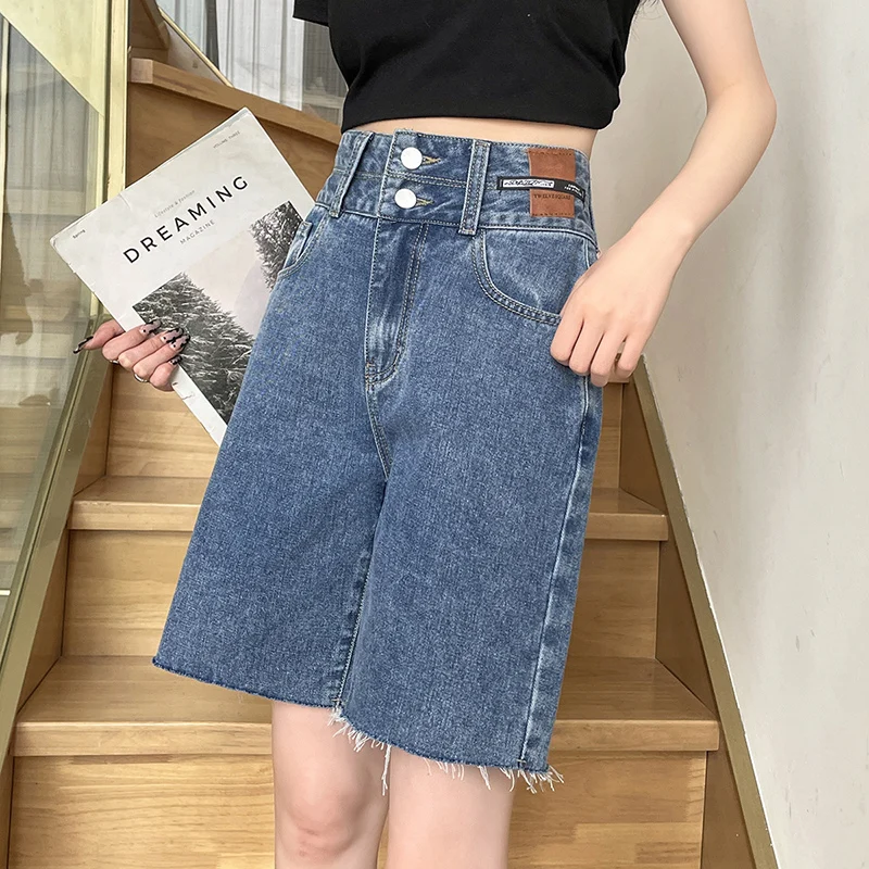 

Women's Denim Shorts 2023 New Style Summer Washed Vintage High Waist Wide Leg Shorts Pocket Loose Clothing YCMYUNYAN