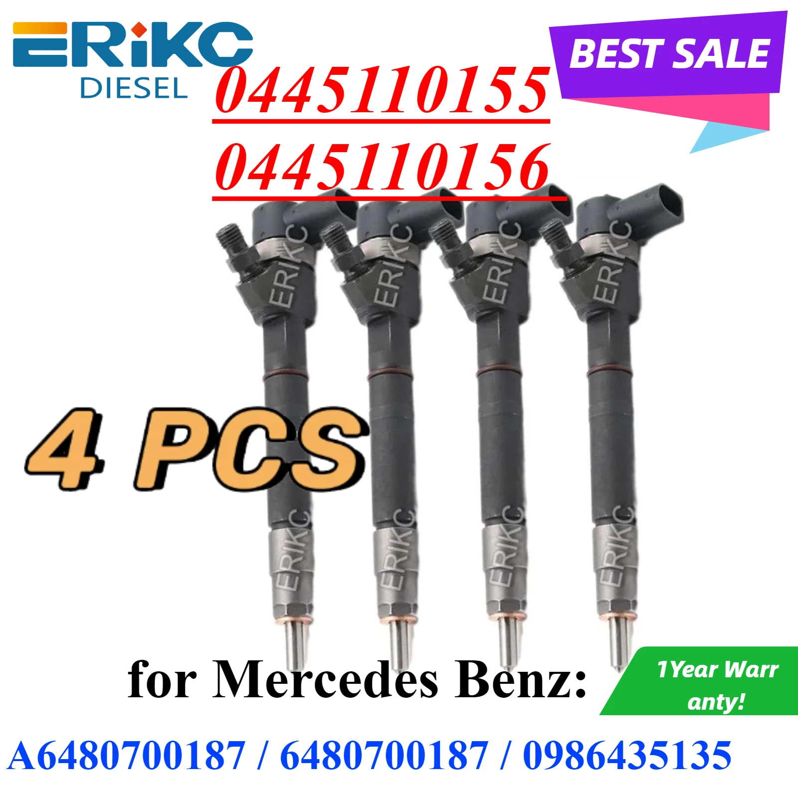 4ПК 0445110155 0445110156 Топливная форсунка Common Rail A 6480700187 Сопло 0 445 110 156 для Mercedes Benz 0986435135