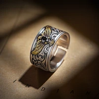 fashion simple set zircon eagle rings men retro thai silver opening adjustable jewelry party holiday gift accessories wholesale