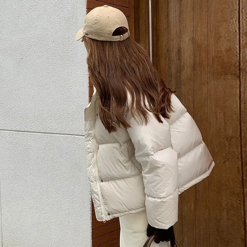 Korean Style 2023 Winter Jacket White Duck Down Women Stand Collar Female Down Coat Loose Womens Coats Pockets Ladies M02
