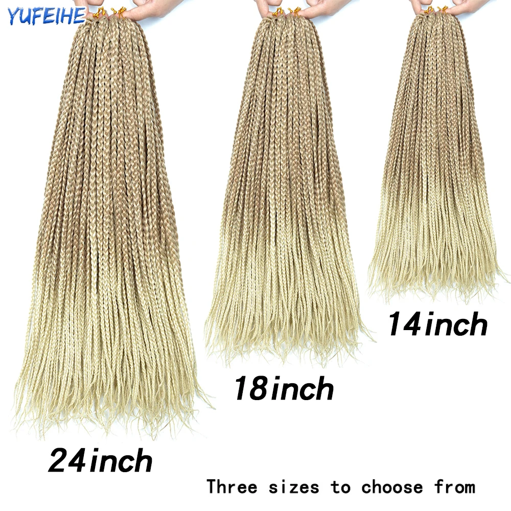 18 Inch Crochet Hair Ombre Box Braids Fake Hair Synthetic Braiding Hair Black Light Blonde For Women Kids Low Temperature Fiber images - 6