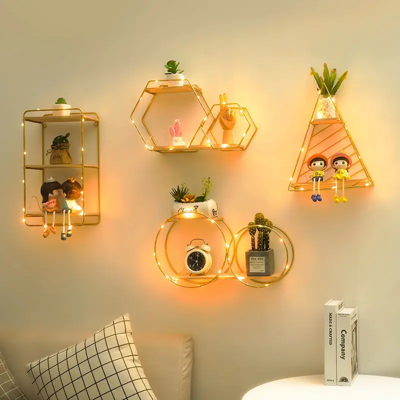 

Nordic Iron Storage Rack Living Room Wall Decoration Pendant Creative Bedroom Background Wall Mounted Decoration Storage Rack