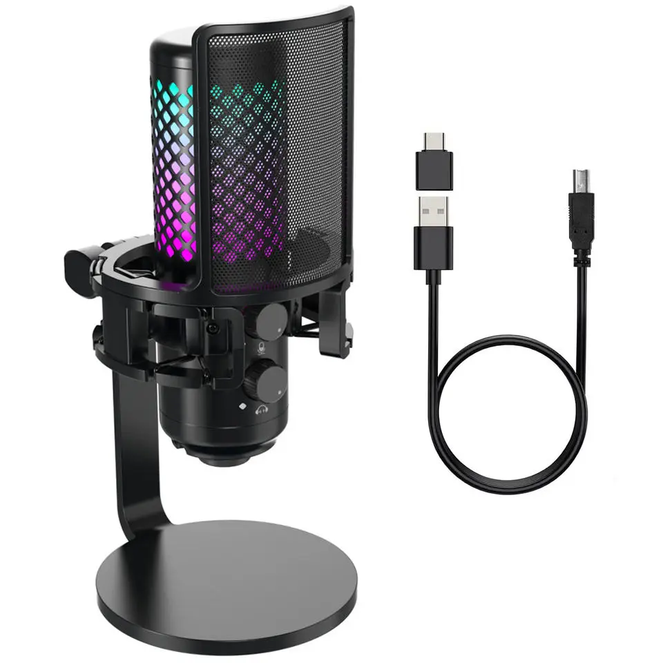 

Gaming RGB USB Microphone Desktop Condenser Podcast Microfono Recording Streaming Microphones With Breathing Light for YOUTUBO