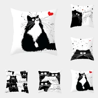 cute lovers cat pillowcase funny black white kitten pillow covers for bedroom sofa living room luxury gift for girl kids 45x45