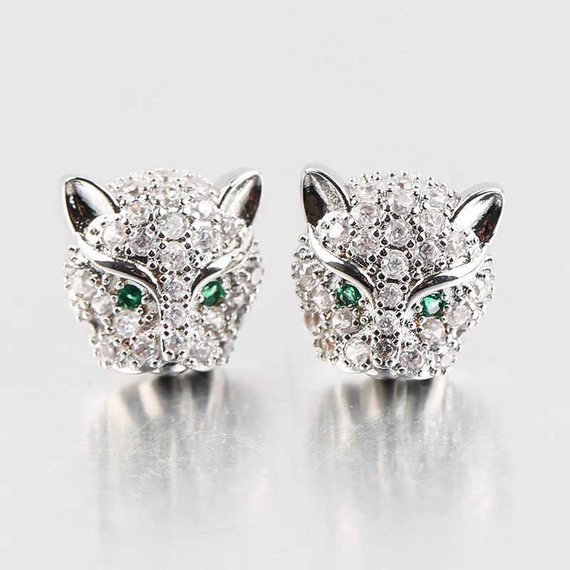 Модные цветные серьги-гвоздики в форме головы леопарда полностью блестящие