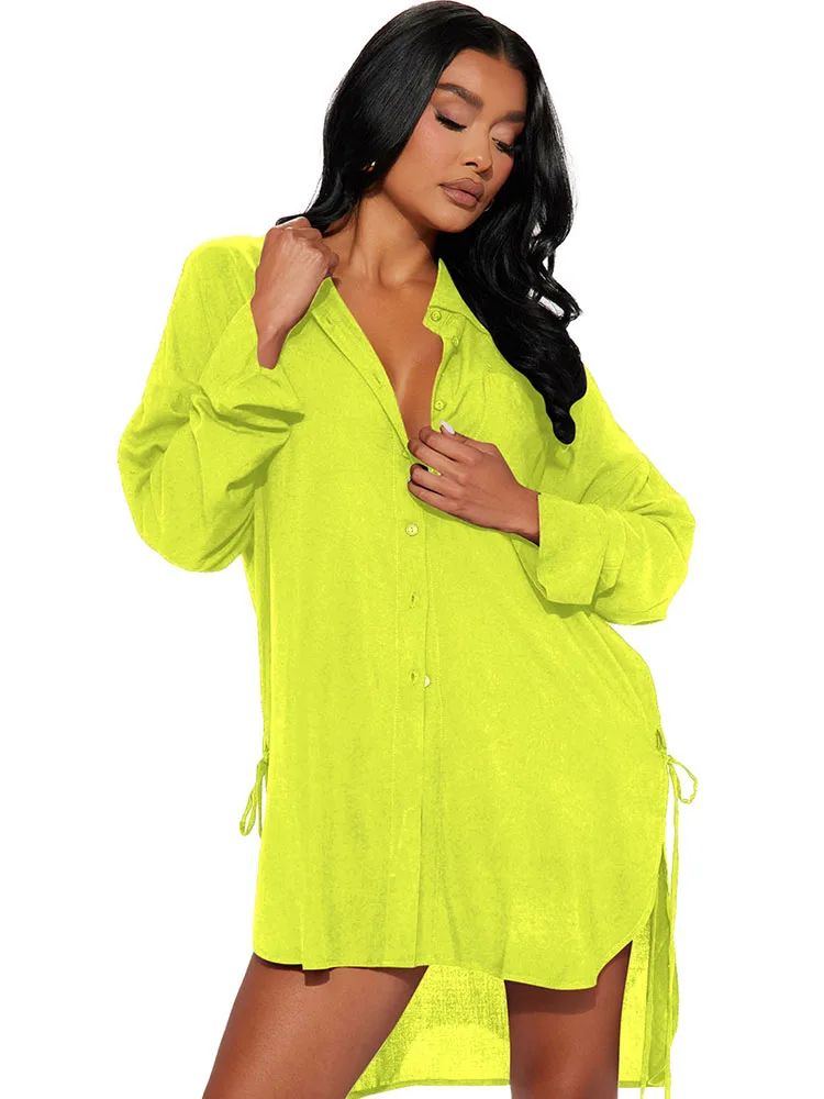 

Sexy Drawstring Short Prom Shirt Dress Women Gowns Asymmetrical Button Up Night Club Outfits Wedding Evening Party Mini Dresses