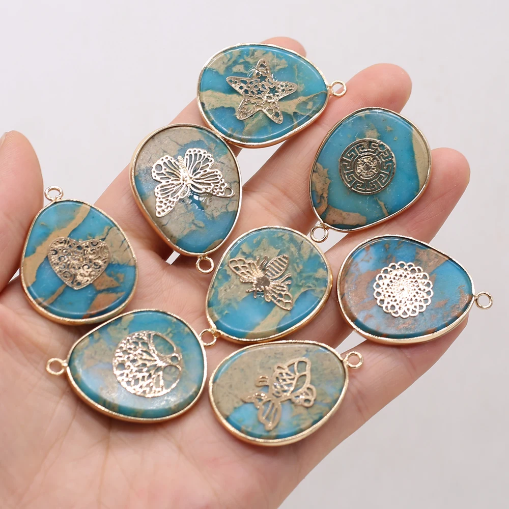 

Natural Stone Blue Ocean Mine Fat Drop Gold-plated Pendant For Jewelry MakingDIY Necklace Accessories Healing Gems Charm Gift1PC