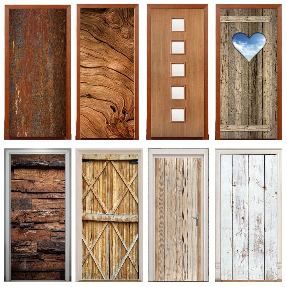 

Настенный виниловый стикер на дверь, под дерево и стекло, для комнат в квартире, винтажная мебель, 3D для гостиной