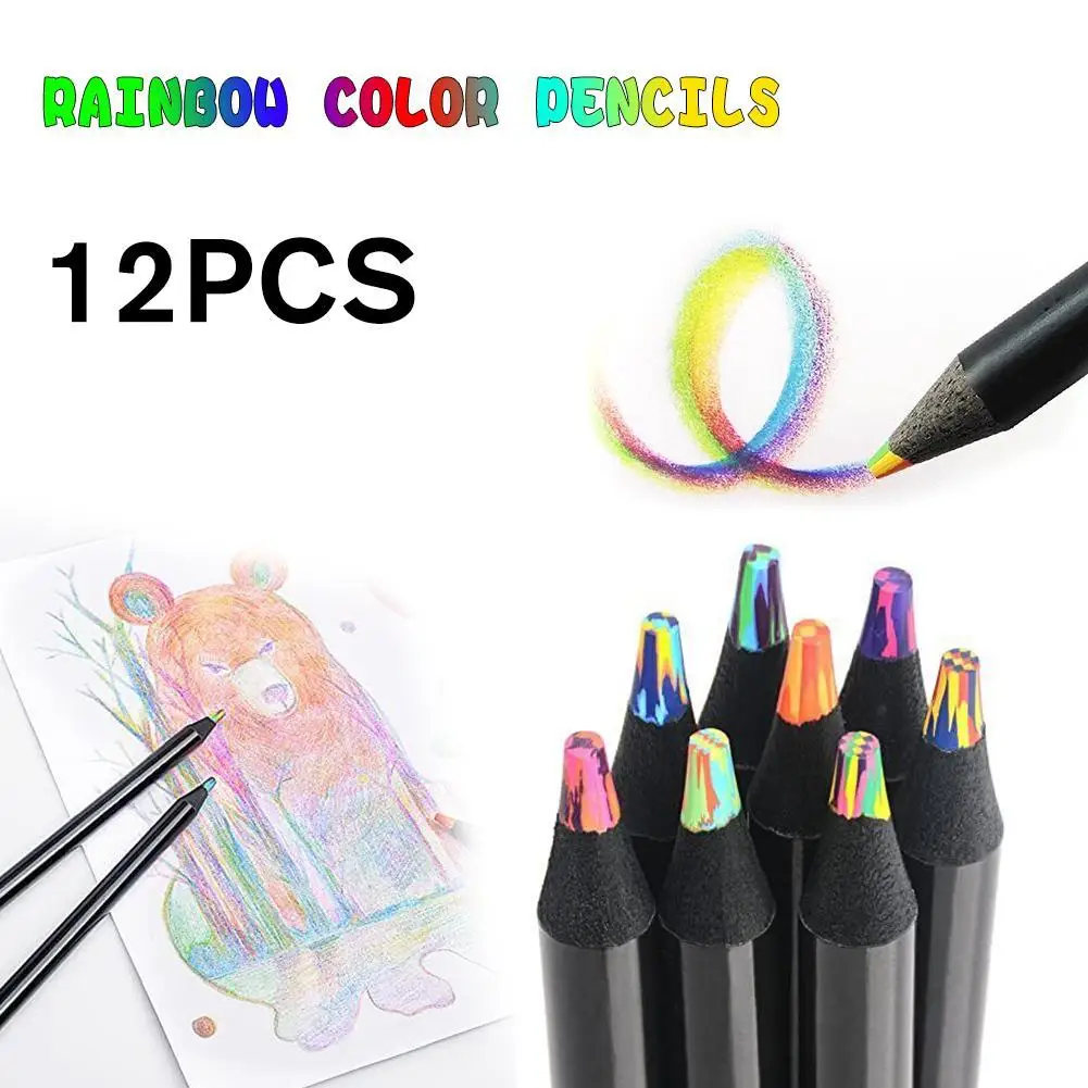 

Pastel 12 Colors Concentric Gradient Rainbow Pencil Crayons Colored Pencil Set Cheap Kawaii Stationery Art Painting Drawing