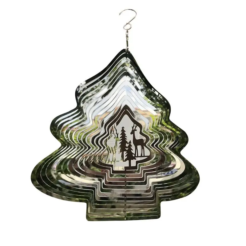 

3D Colourful Silver Wind Spinner Christmas Decoration For Home Outdoor Metal Pendant Christmas Ornaments Garden Yard Hanging