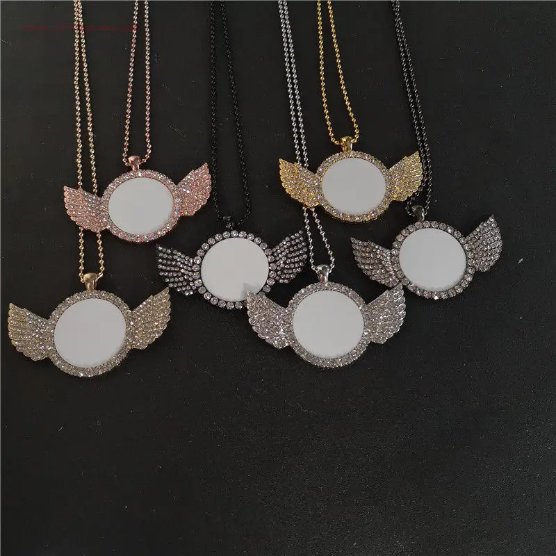

sublimation blank wings necklaces pendants with bead chain hot transfer printing consumables 15pcs of lot