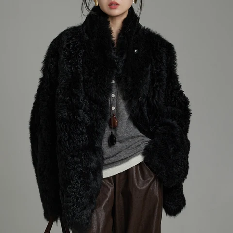 AYUNSUE женская шуба из натуральной овчины средняя длина