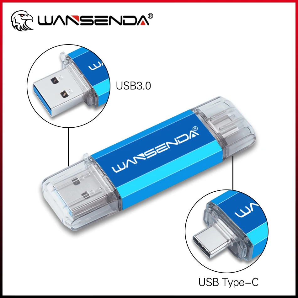 

WANSENDA 2 IN 1 OTG Type C & USB 3.0 Flash Drive 128GB Pen Drive 16GB 32GB 64GB 256GB 512GB Pendrive High Speed Usb Memory Stick