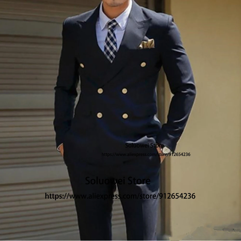 Модные двубортные костюмы для мужчин облегающий комплект из 2 предметов пиджак и