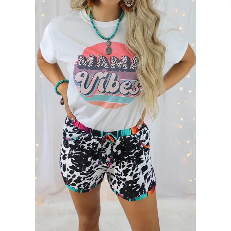 New Summer Hot Shorts Leopard Print Lace Up High Waist Stretch Shorts Women's Beach Casual Shorts 3 Points Shorts Sports Pants