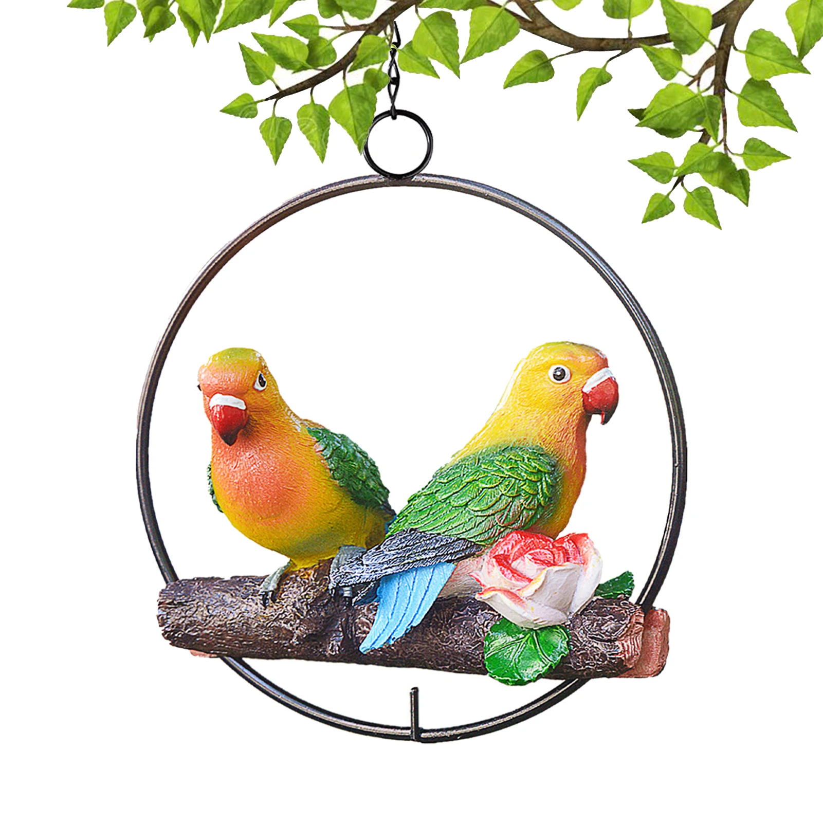 

Hanging Double Parrot Statue On Iron Ring Realistic Birds Figurine Resin Garden Statue Innovative Figurines For Indoor Outdoor