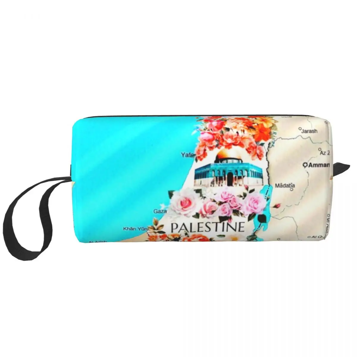 

Милая дорожная косметичка для женщин с изображением цветов, карты Палестины, косметичка для женщин, косметичка, косметичка для хранения красоты