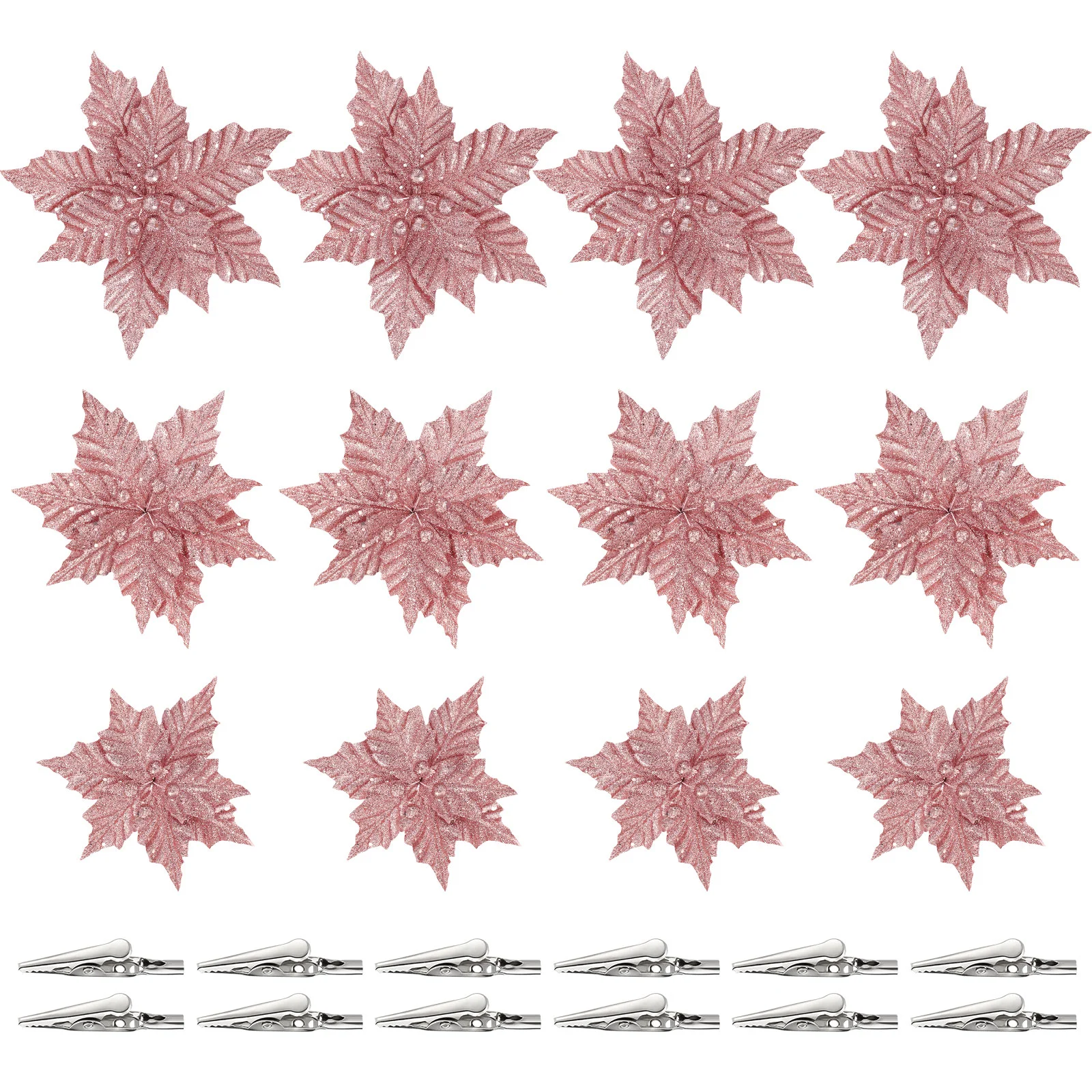 

Flowers Christmas Artificial Poinsettia Tree Flower Decorations Glitterfakewith Ornaments Decor Poinsettias Red Clips Stem