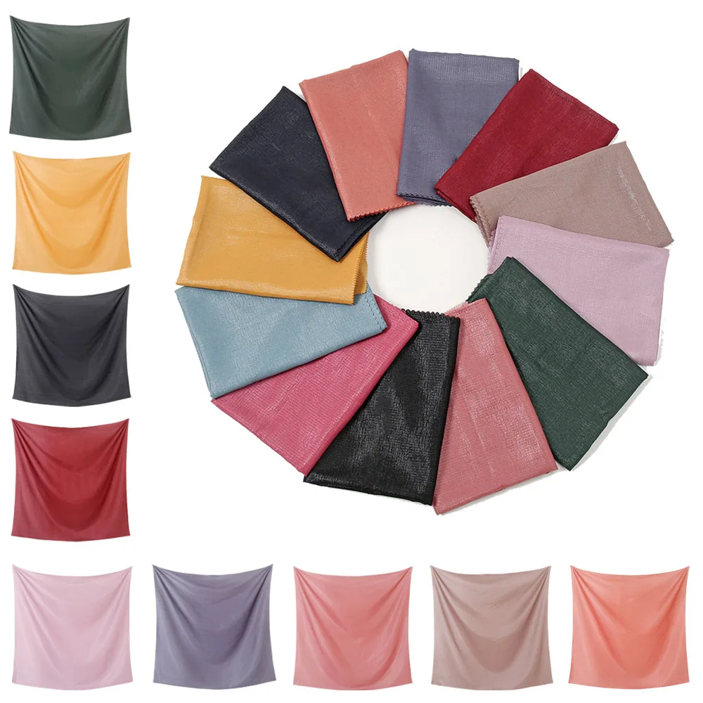 

Plain Square Bubble Instant Hijab Shiny Women's Head Scarf Shawl Muslim Popular Kerchief Solid Color Pashmina Stole 110*110cm