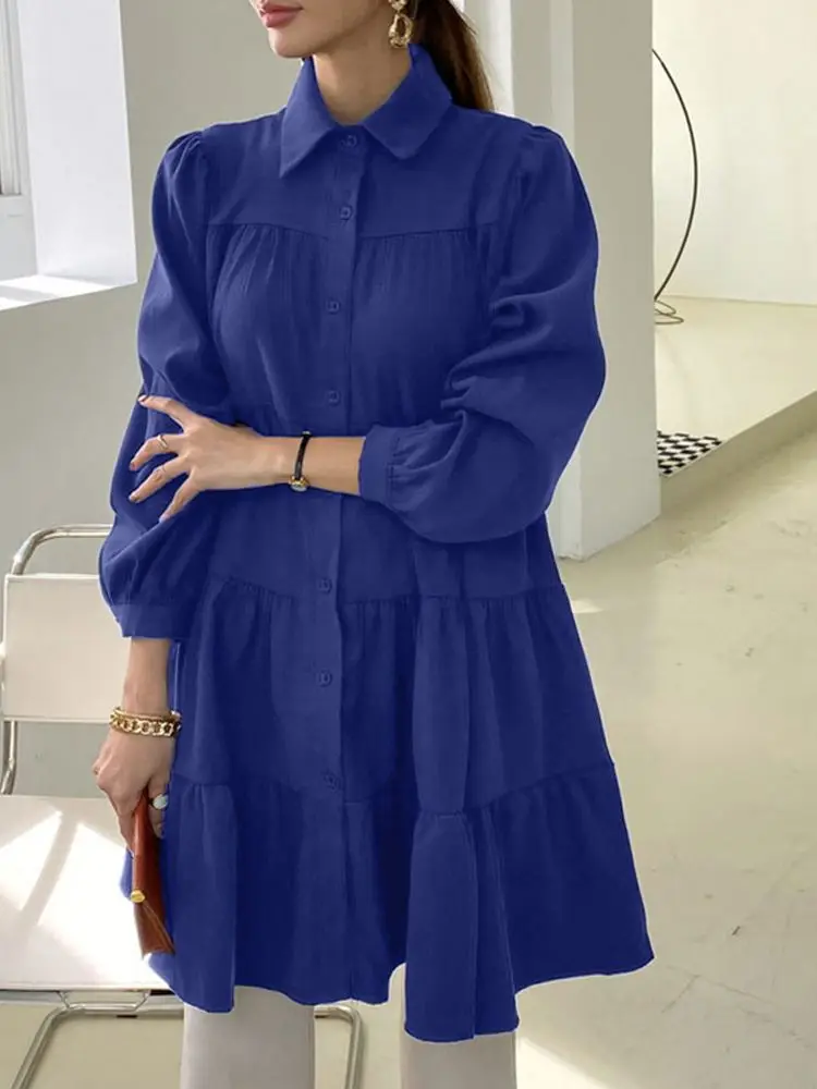 

2022 Spring Long Sleeve Blusas ZANZEA Elegant Solid Blouse Women Fashion Ruffle Shirts Lady Casual A Line Tops Oversized Chemise