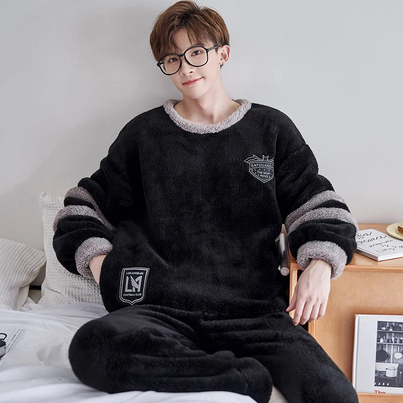 FUNISHI Winter Pajamas Flannel Plus Size 4XL Men Sleepwear Coral Fleece Pajama Set Loose Version Inspissate Pullover Nightgown