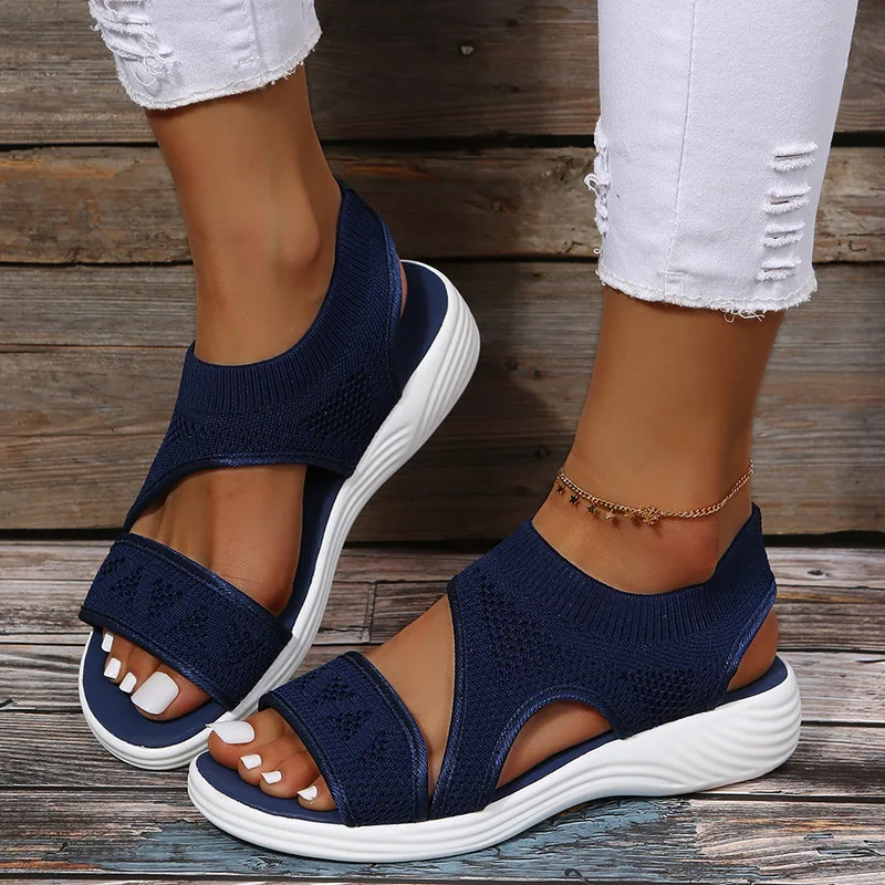 New Women Sandals Fashion Solid Color Mesh Hollow Wedge Casual Shoes Slip-on Light Comfortable Non-slip Flats Sandalia Feminina