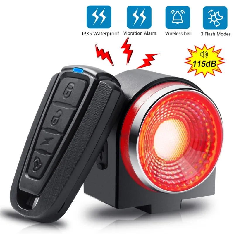 

ZK30 Bicycle Rear Lamp Braking Light Burglary Alarm Remote Call Wireless Control USB Charge LED Lantern Bike Finder Horn A8Pro