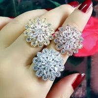 leeker crystal flower rings for women silver color adjustable size ring on finger jewelry wedding accessories zd1 xs7
