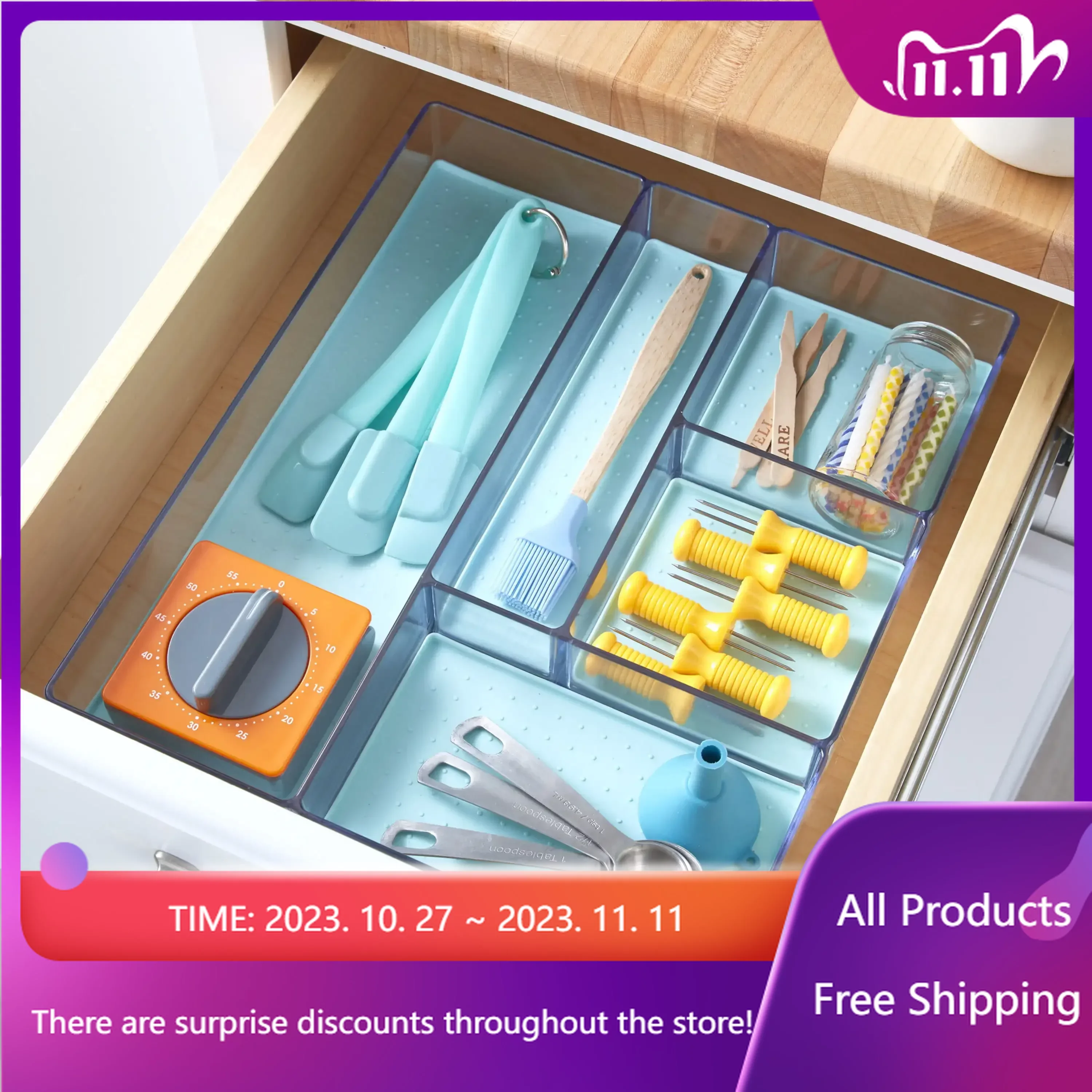 

Basics Clear Multi Compartment Organization, Home Organization and Storage， Desk Organizer Fast Transportation