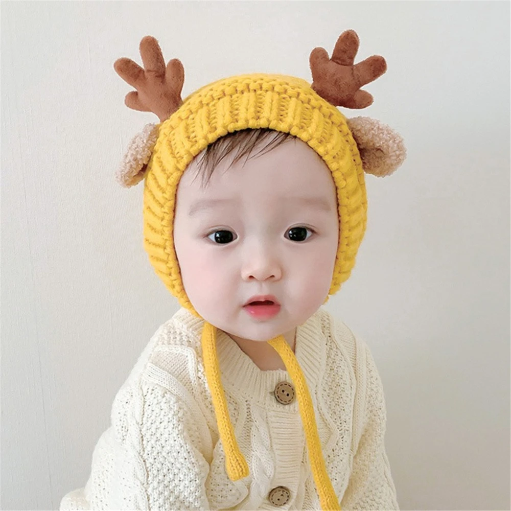 

Cute Deer Elk Antlers Baby Hat Winter Warm Plush Knitted Ear Warmer Children Hat Bonnet Boys Girls Cap Beanie Christmas Hats