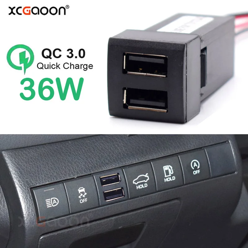 Двойное быстрое автомобильное зарядное устройство USB QC3.0 для Toyota Camry Corolla Rav4 Prado 2019 2020 2021
