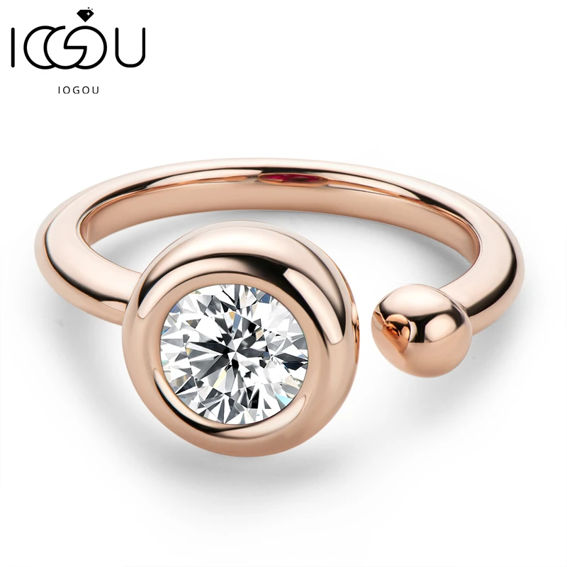 

IOGOU 925 пробы Серебряное розовое золото круглое муассанитовое кольцо 6,5 мм (карат) уникальное Открытое кольцо с одной головой для подарка матери