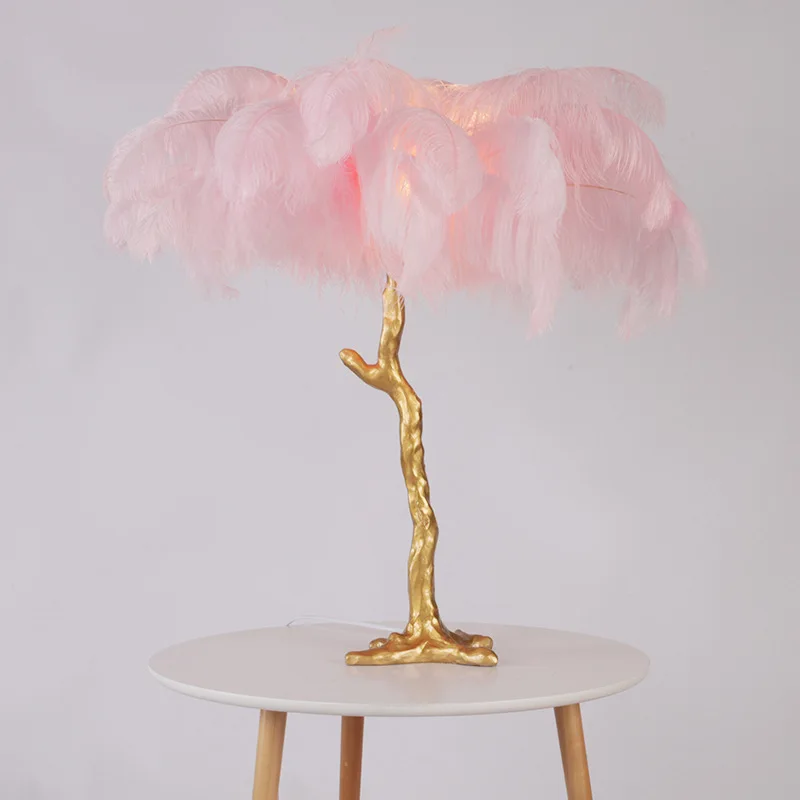 

80Cm Pink Feather Table lamp Modern Interior Lighting Decor Suitable for Home Living Room Bedroom Night Lighting