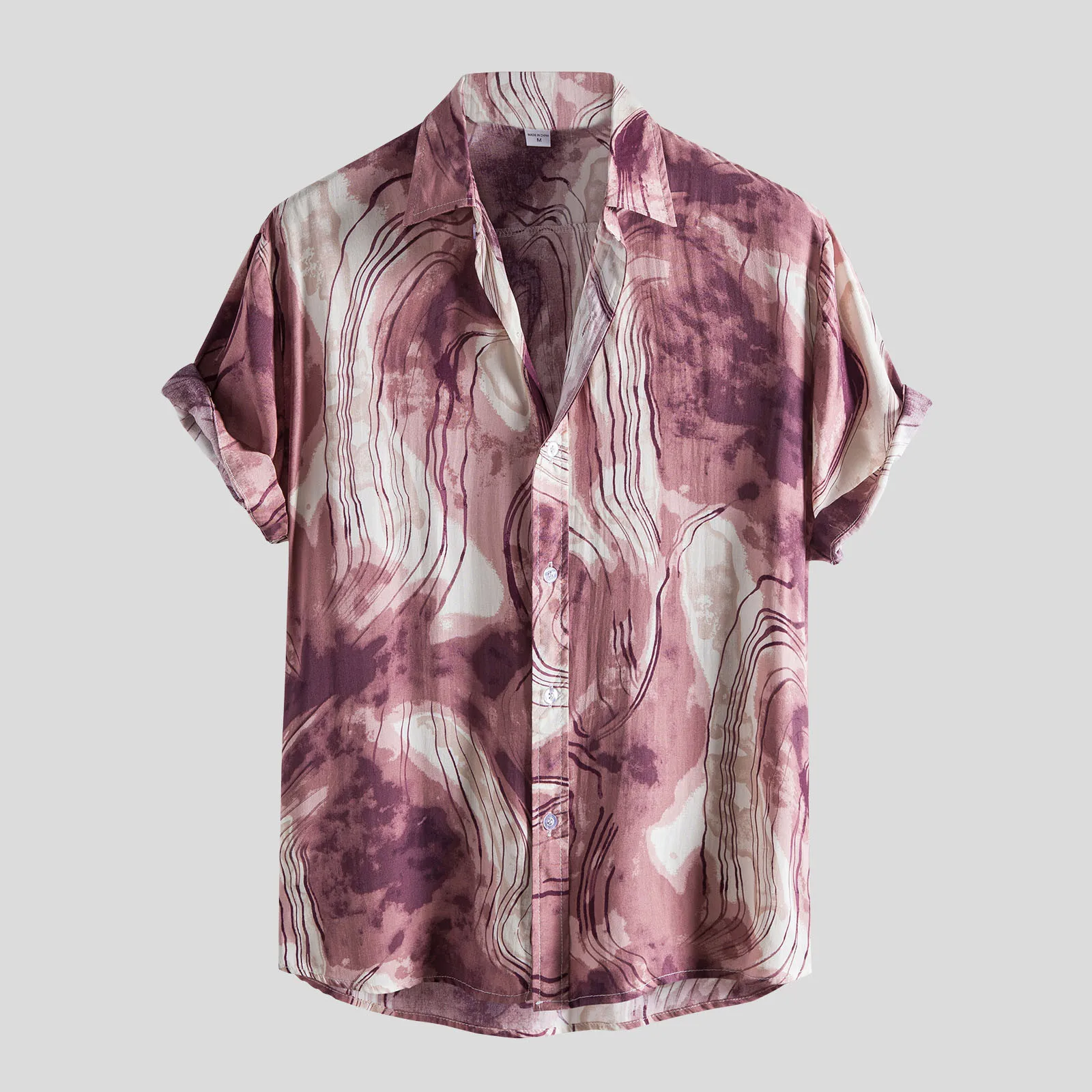 

down T Shirt Men's Fashion Casual Print Short Sleeve Button Shirt Turn-Down Collar Blouse Short Sleeve Button