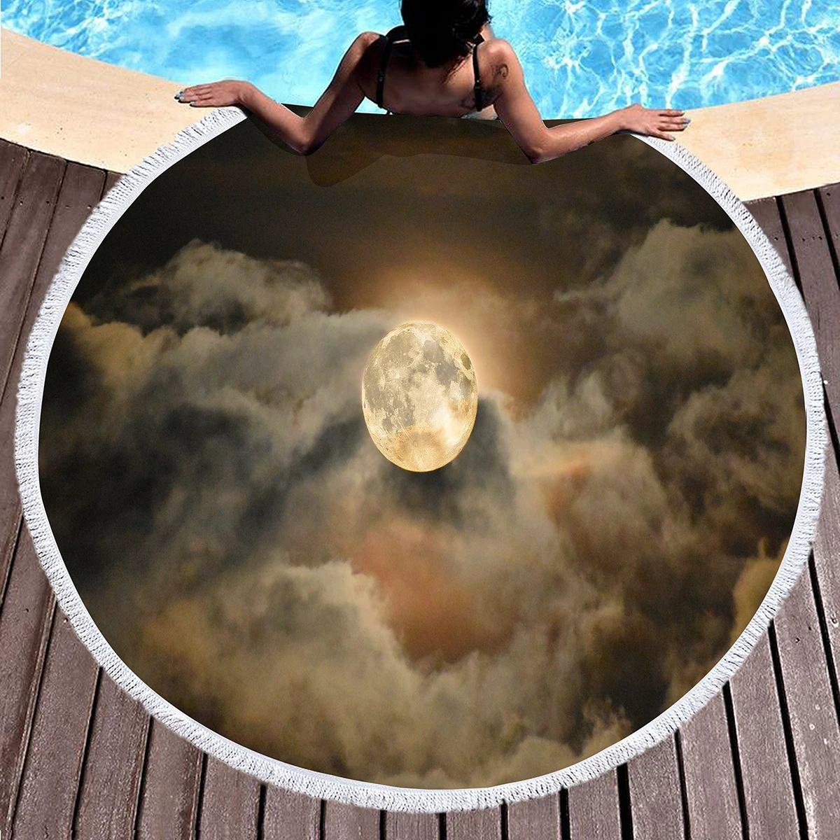 

Round Beach Blankets,Enceladus Photo Printing Polyester Beach Towels,Absorbent Quick Dry Pool Towel Portable Soft Picnic Mat