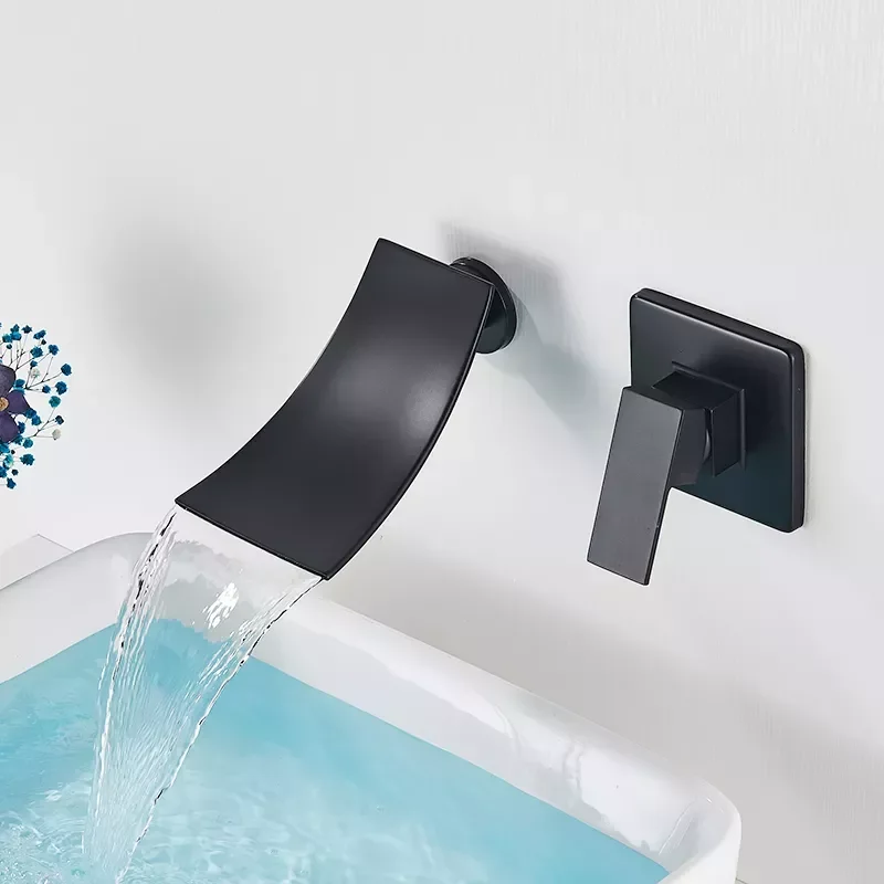 

Black Chrome Waterfall Basin Faucets Wall Mount Waterfall Faucet Single Handle Mixer Tap Bathroom Waterfall Basin Faucet
