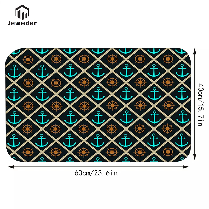Индивидуальный коврик с морскими якорями и лодками в темно-синюю полоску