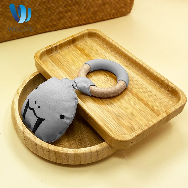 

1 Pack Baby Wooden Teethers BPA Free Wooden Ring Hanging Walrus Plush Toy Teething Pendant Baby Play Gym Toys Kids Gifts