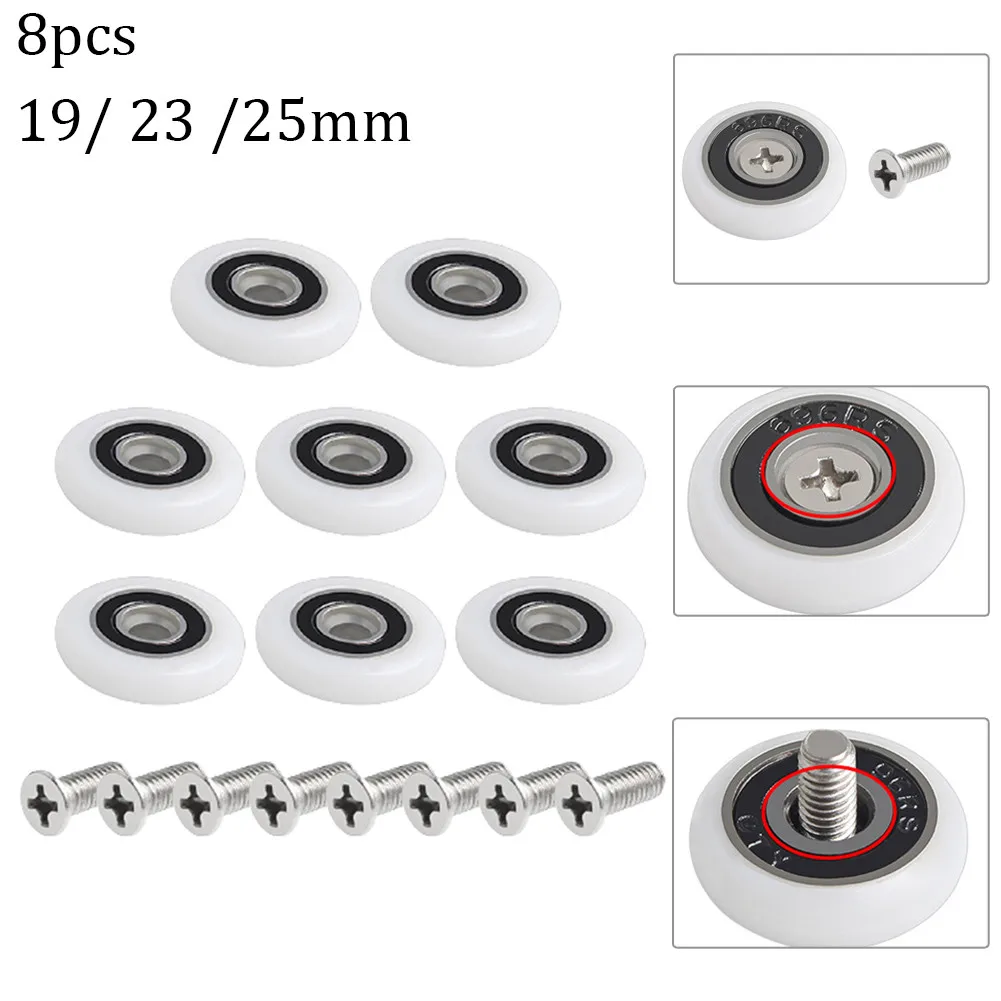 

8Pcs Shower Door Rollers Kit Replacement Shower Door Roller Stainless Steel Screws 19/23/25mm Wheel Diameter Bathrooom Door Part
