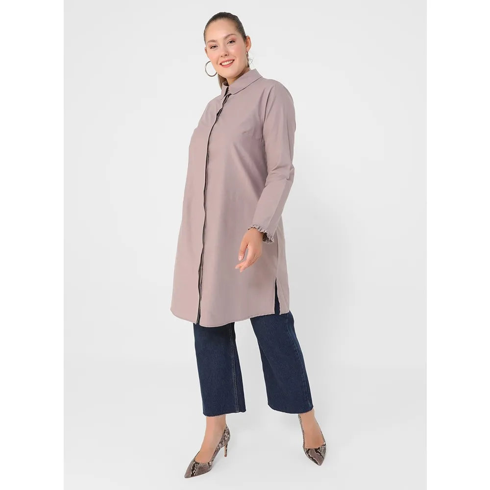 

Dorlie Large Size Hidden Button Tunic-Powder Lilac-Dorlie