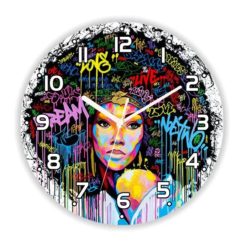 Граффити поп-арт черная девушка настенные часы для гостиной афроамериканская