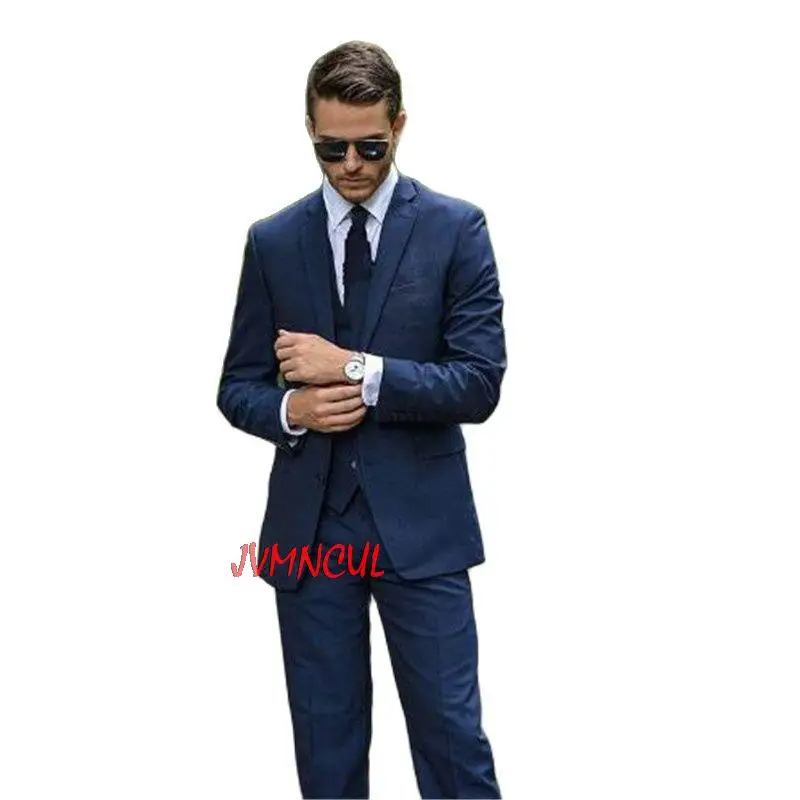 

Dark Blue Men Suits For Wedding Slim Fit Party Wear Formal Tuxedo Custom Made Groom Prom Blazer Trousers 3Pcs Jacket+Pants+Vest