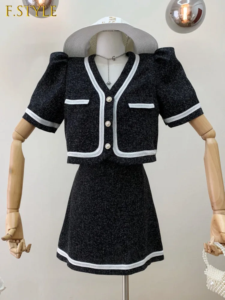 2022 Summer New Casual Ladies French Thin Tweed Suit Small Fragrant Short Jacket Women's High Waist Bag Hip Skirt Two-piece Set