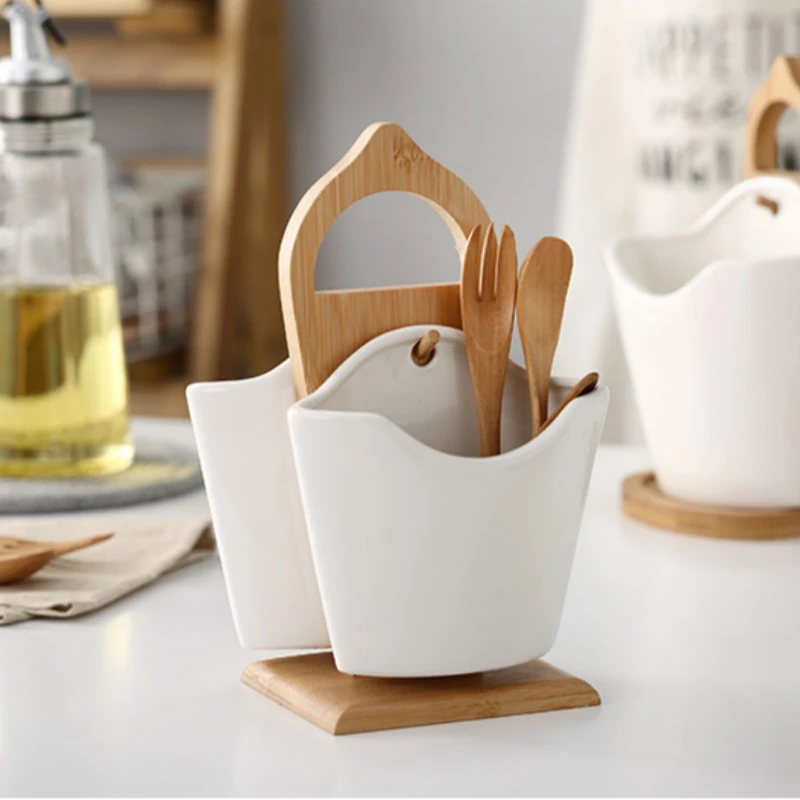 Стильный керамический органайзер для столовых приборов декоративные бамбуковые